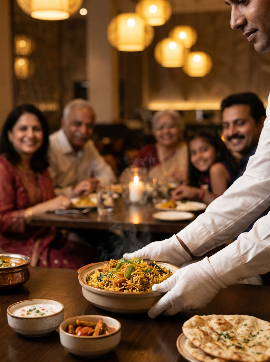 Biryani served to the table with care